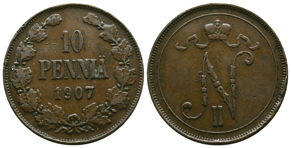 РОССИЯ ДЛЯ ФИНЛЯНДИИ 10 ПЕННИ 1907 Биткин 430 медь 4381-123