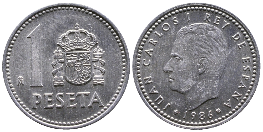 Испания 1 песета 1986 M, Хуан Карлос I (1975-2014) KM 821 алюминий 4110-1445