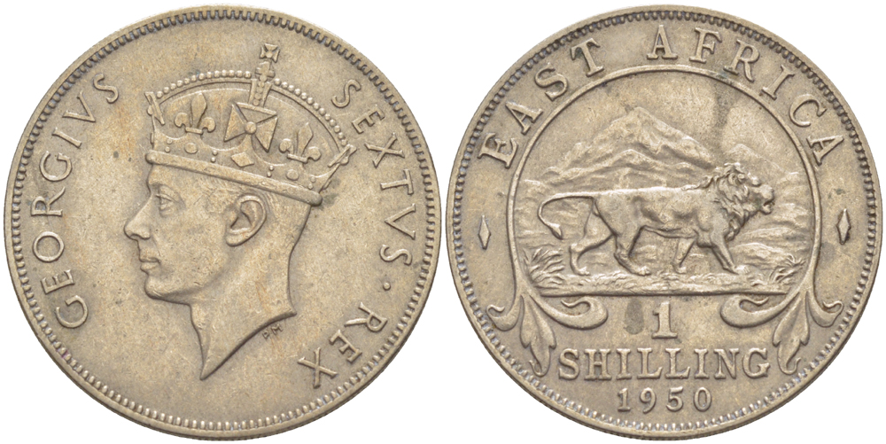 Британская Восточная Африка 1 шиллинг 1950 Георг VI (1936-1952) KM 31 медно-никель 216-1031