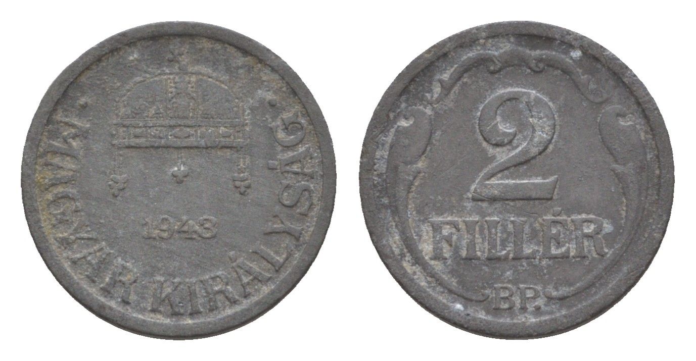 Венгрия 2 филлера 1943 BP KM 519 цинк 4658-342