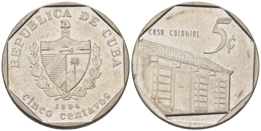 Куба 5 сентаво 1994 Casa Colonial KM 575.1 сталь плакированная никелем 66-649