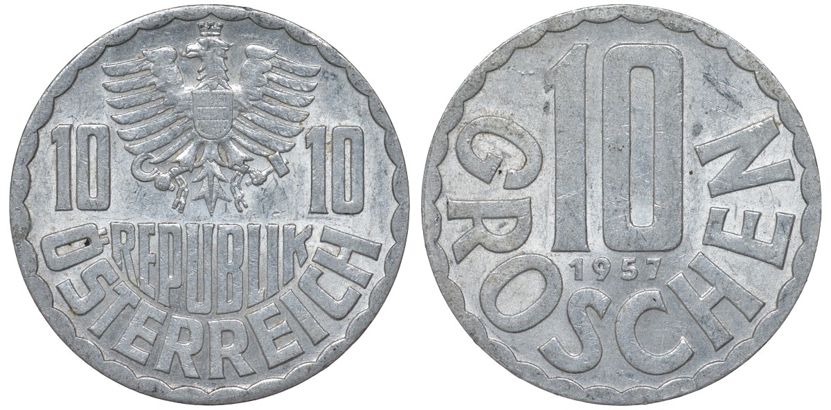 Австрия 10 грошей 1957 KM 2878 алюминий 4164-357
