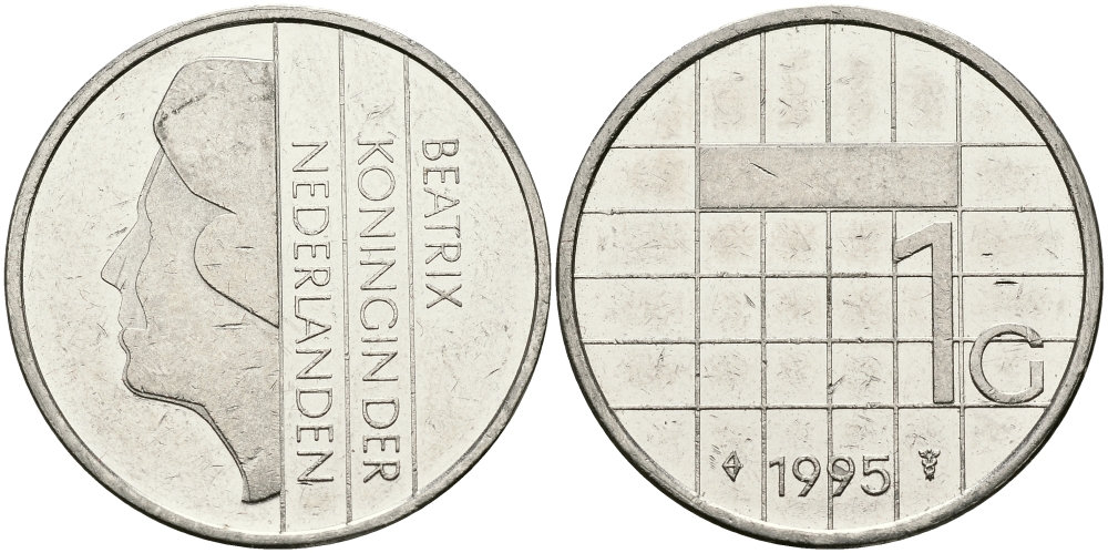Нидерланды 1 гульден 1995 Беатрикс (1980-2013) KM 205 никель 94-736