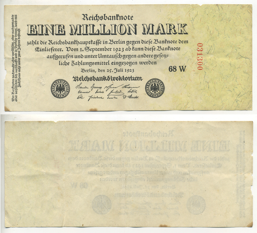 Германия 1000000 марок 1923 25 июля 1923, серия 68 W Pick 94 (2-1) бумага 434-22-2-2