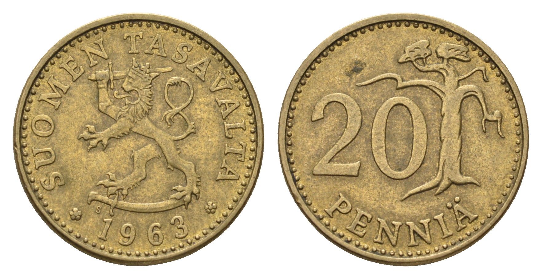Финляндия 20 пенни 1963 KM 47 алюминиевая бронза 4646-547