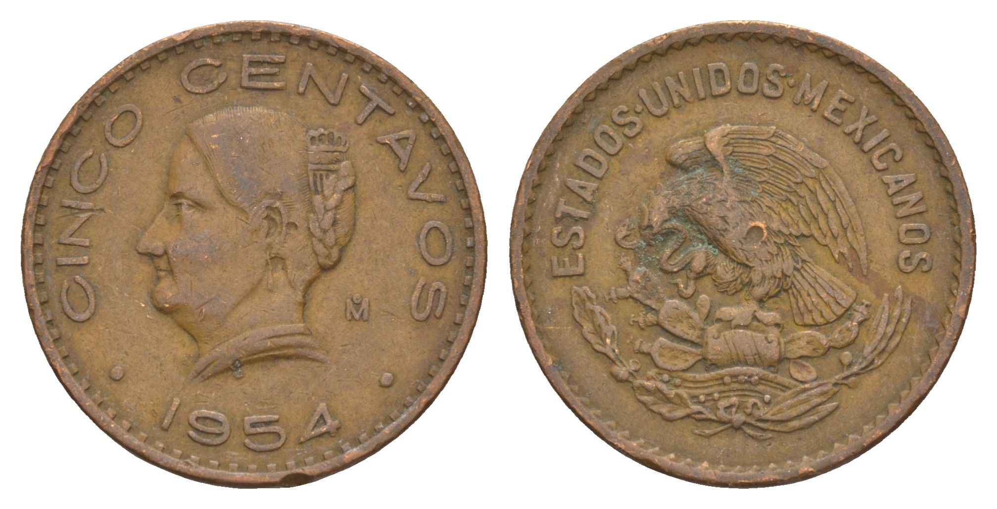 Мексика 5 сентаво 1954 KM 424 бронза 4656-1147