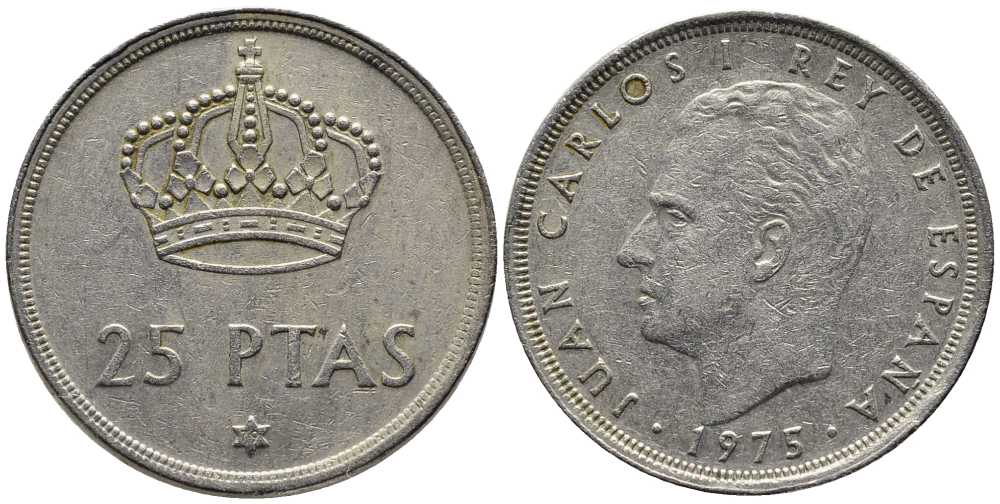 Испания 25 песет 1975 (79) Хуан Карлос I (1975-2014) KM 808 медно-никель 38-326