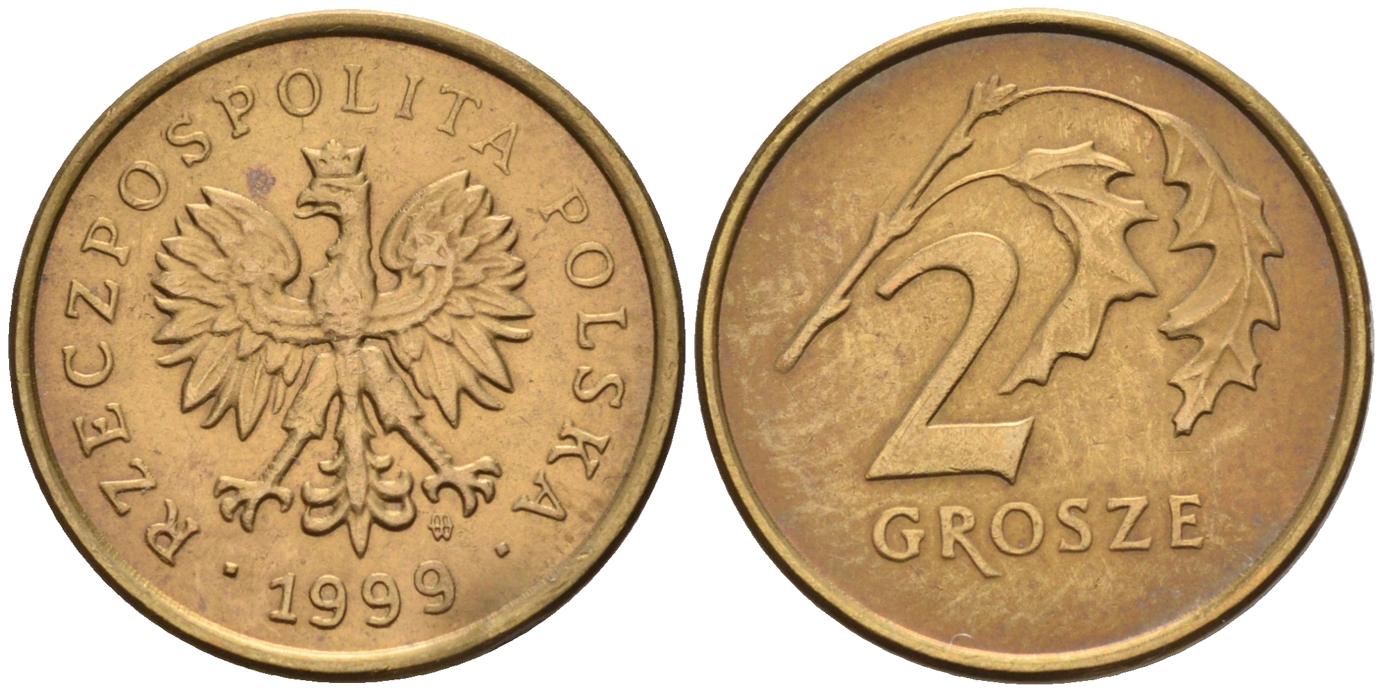 Польша 2 гроша 1999 MW KM 277, Parchimowicz 702f латунь 4136-939