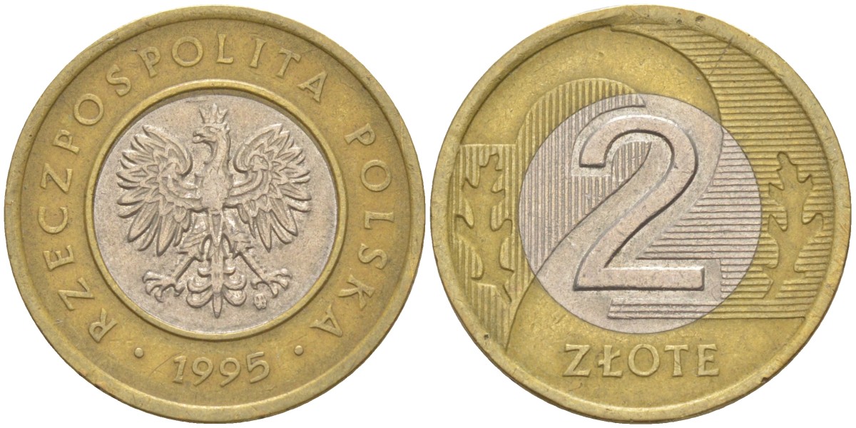 Польша 2 злотых 1995 MW KM 283 биметалл 4395-432