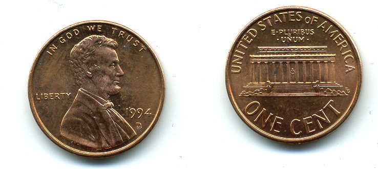 США 1 ЦЕНТ 1994 D, ЛИНКОЛЬН KM 201b цинк плакированный медью 46-1026
