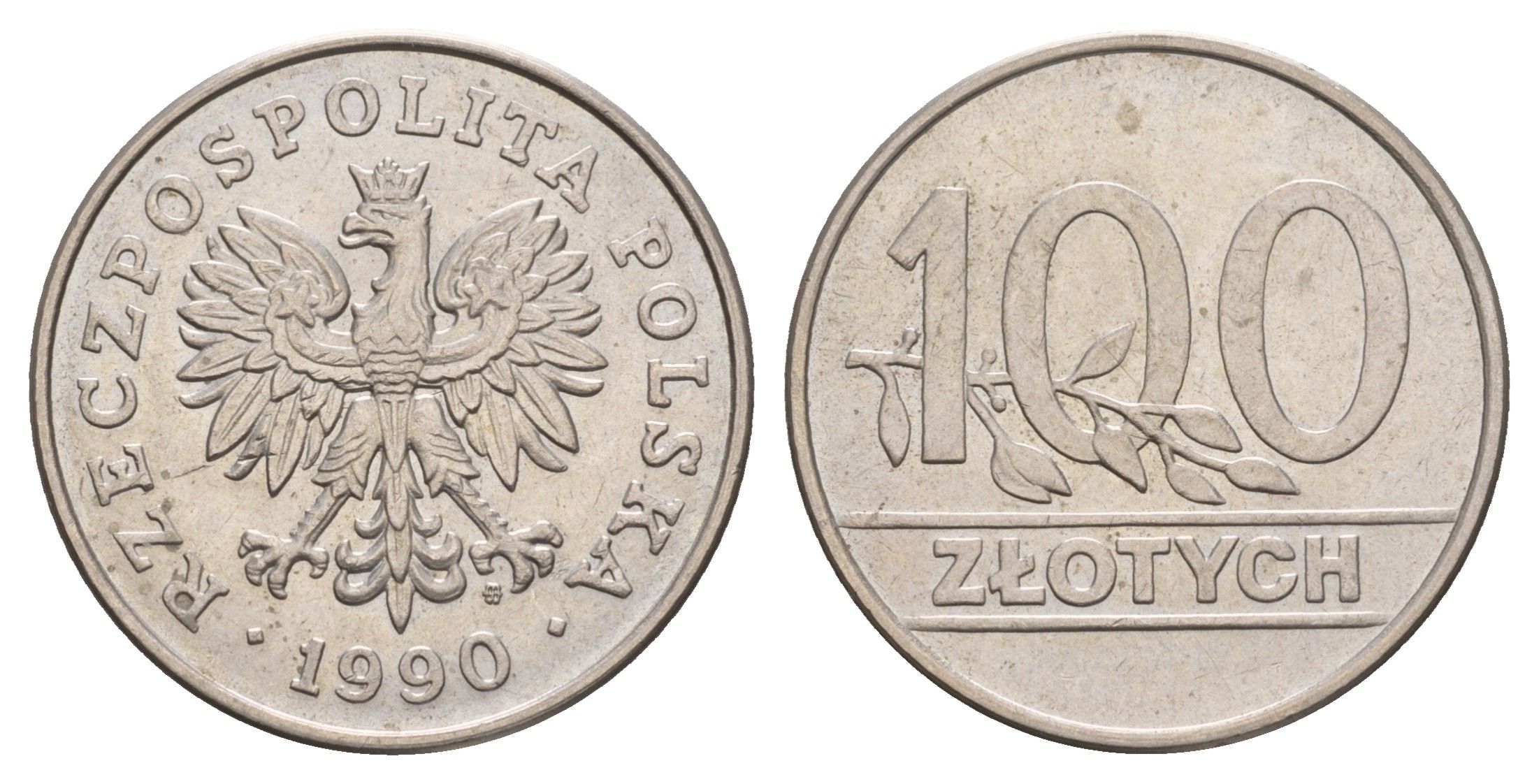 Польша 100 злотых 1990 MW, год-тип Y 214 медно-никель UNC 4654-1031