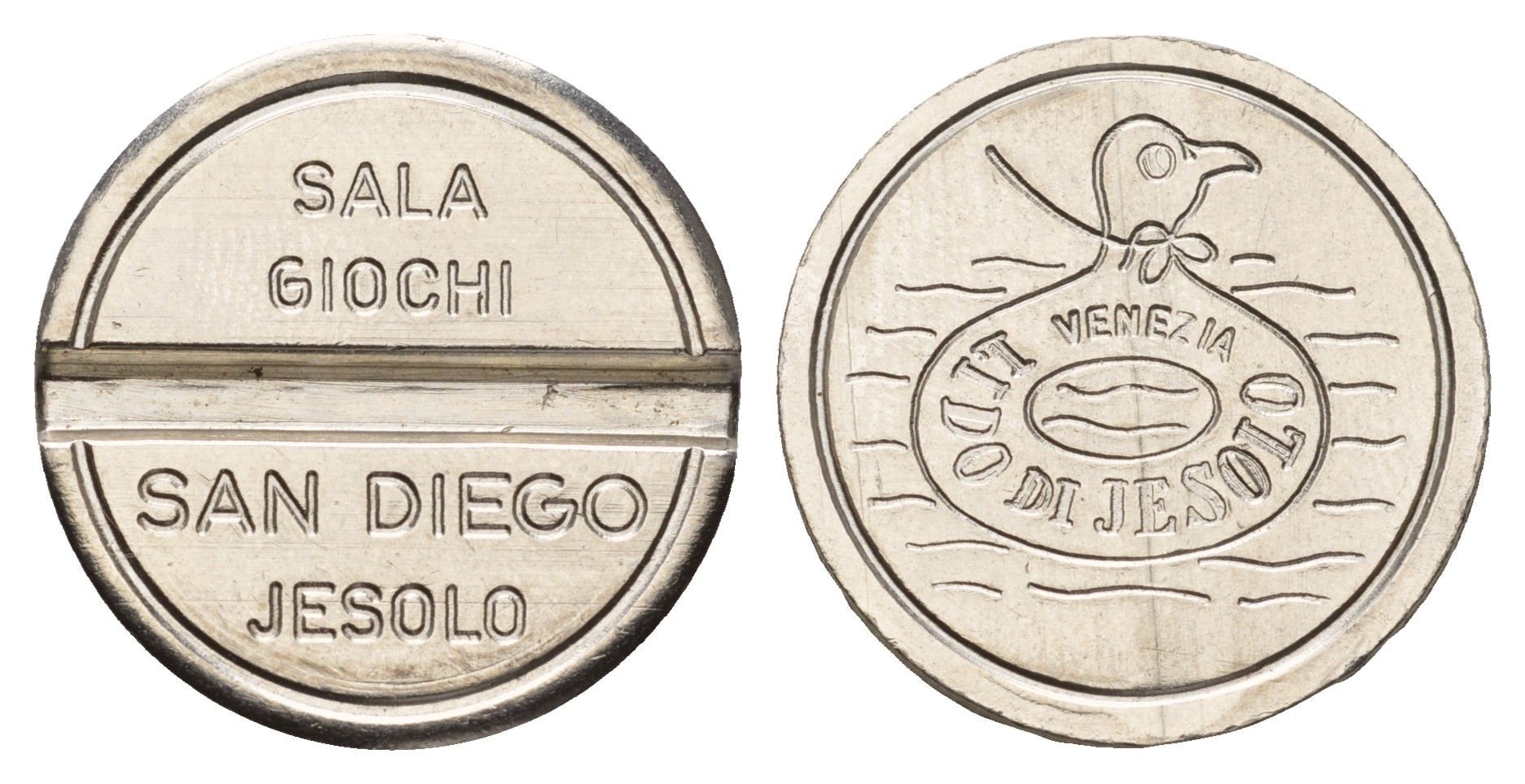 Италия, Лидо-ди-Йезоло, Венеция жетон для равлечений Sale Giochi утка, диаметр 24,5 мм, вес 6,1 гр нержавеющая сталь 4670-656