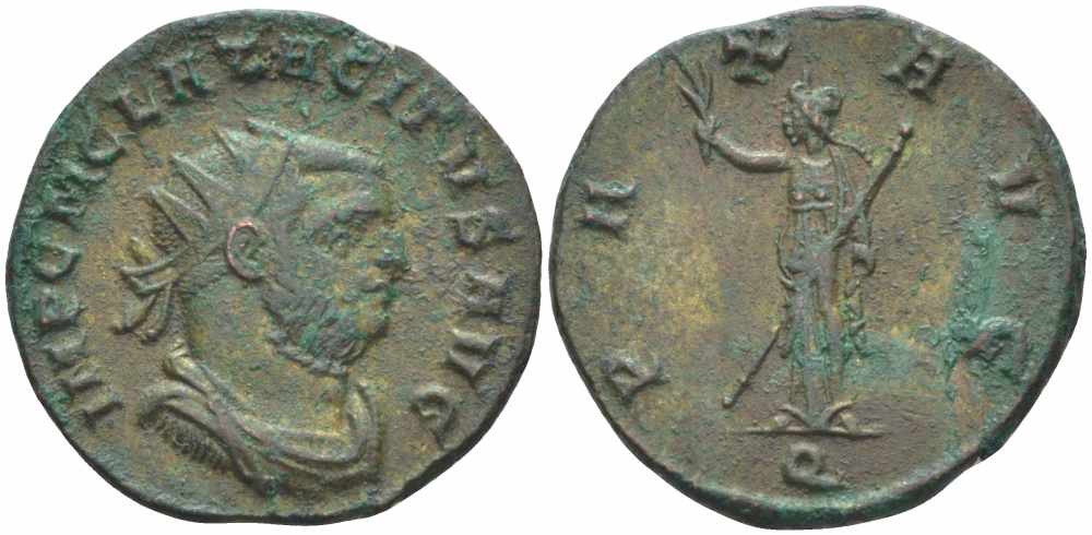 Римская Империя аврелианиан 275 Тацит PAX AVG Сисция about Extremely fine RIC 146 var бронза, серебрение 1073-17-11