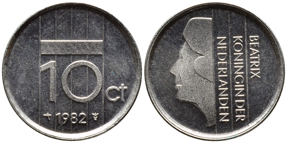 НИДЕРЛАНДЫ 10 ЦЕНТОВ 1982 БЕАТРИКС KM 203 никель 4392-429