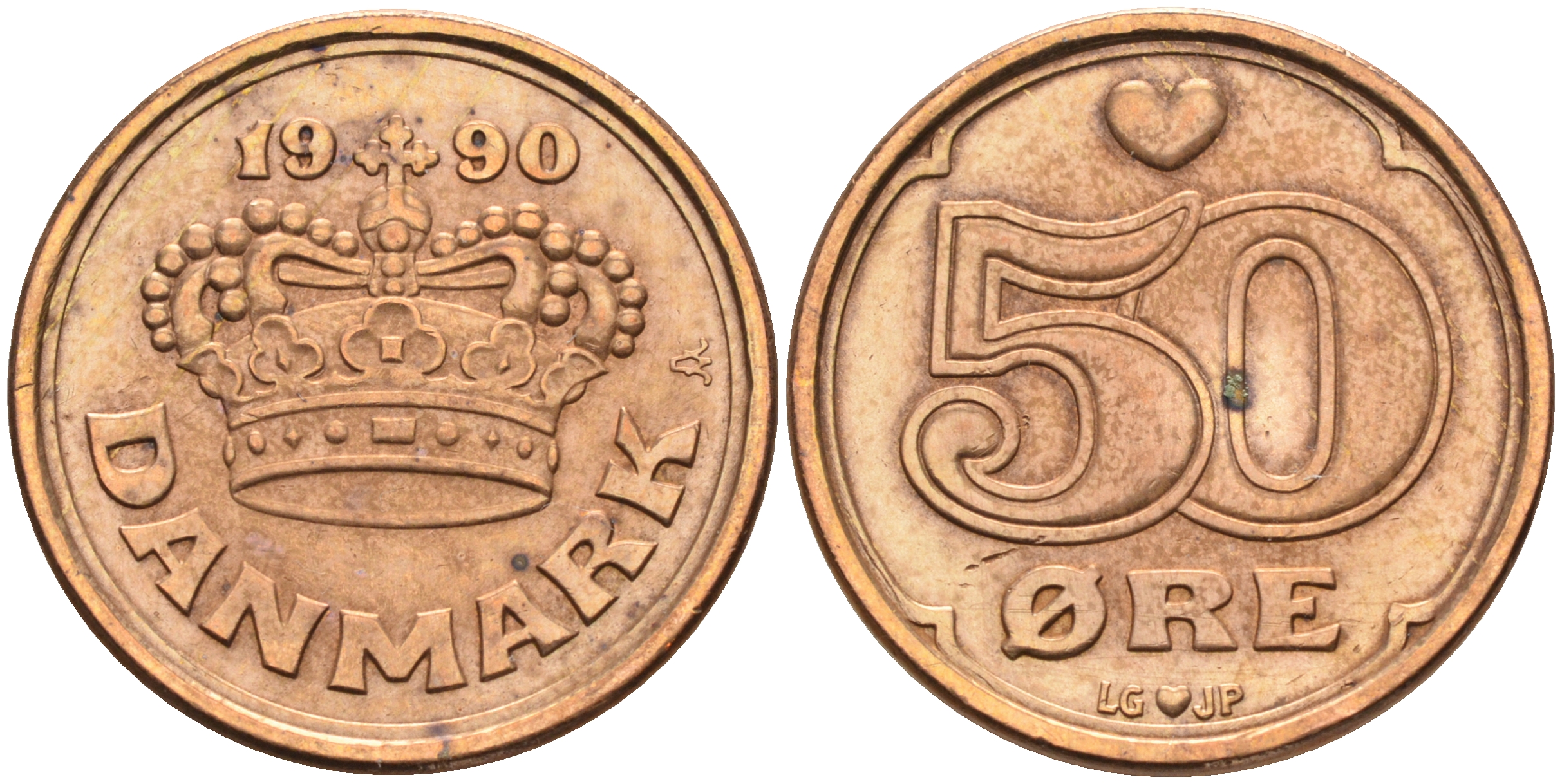 Дания 50 эре 1990 Маргрете II (1972-) КМ 866.2 бронза    4177-257