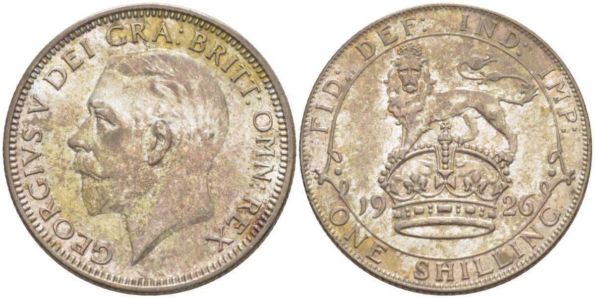 Великобритания 1 шиллинг 1926 Георг V (1910-1936), новая модификация, продолговатый жемчуг KM 829, Spink 4033 серебро UNC 413-3845