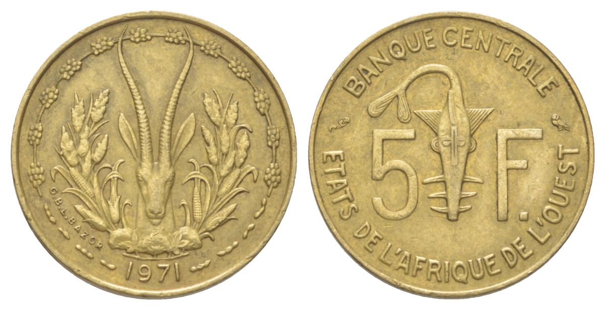 Западная Африка (BCEAO) 5 франков 1971 KM 2a медь алюминий никель 4617-421