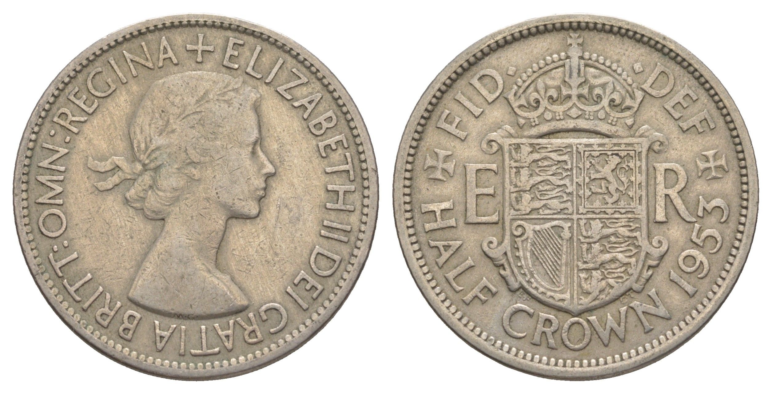 Великобритания 1/2 кроны 1953 Елизавета II (1952-2022) KM 893, Spink 4137 медно-никель 4645-523