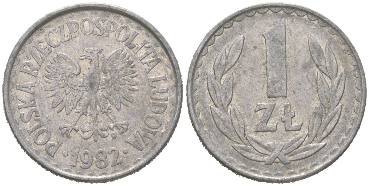 Польша 1 злотый 1982 MW Y 49.1 алюминий 4616-1211