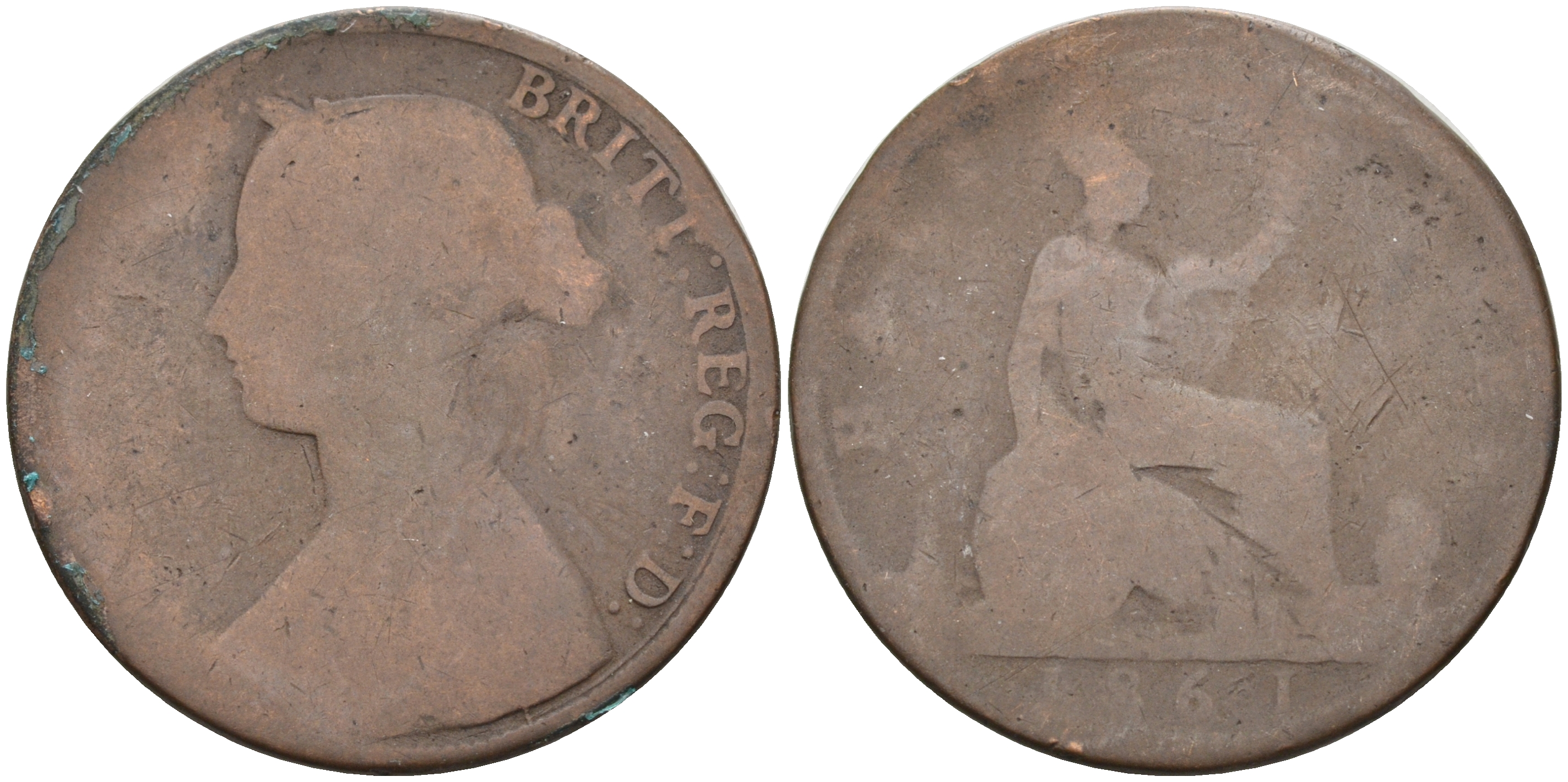 Великобритания 1/2 пенни 1861 Виктория (1837-1901) KM 748.2, Spink 3956 бронза 4589-916