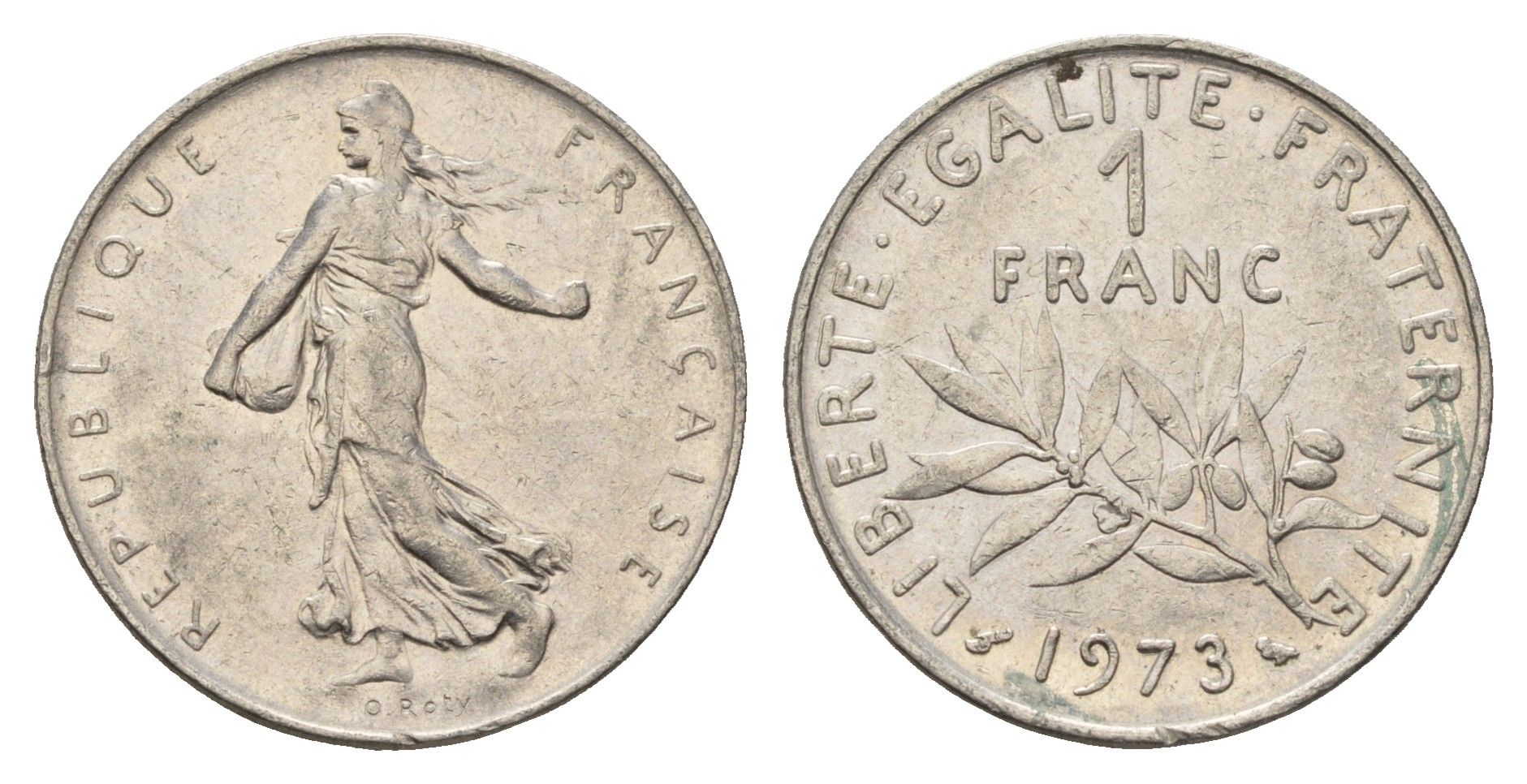 Франция 1 франк 1973 сеятель KM 925 никель 4673-1141