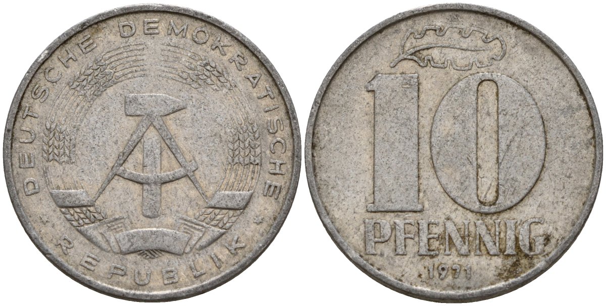 ГДР 10 пфеннигов 1971 A KM 10 алюминий 67-1042