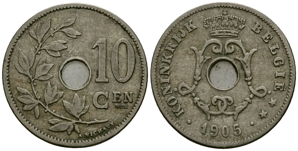Бельгия 10 сантимов 1905 Belgie KM 53 медно-никель 4172-1216