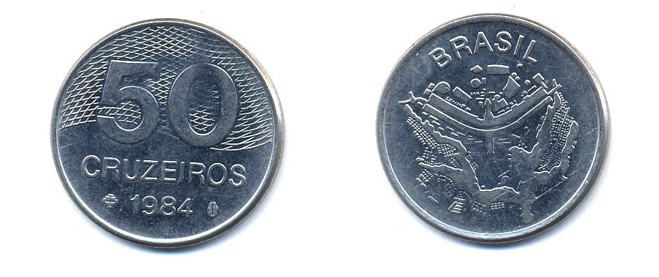 БРАЗИЛИЯ 50 КРУЙЗЕЙРО 1984 KM 594.1 сталь aUNC 51-5746