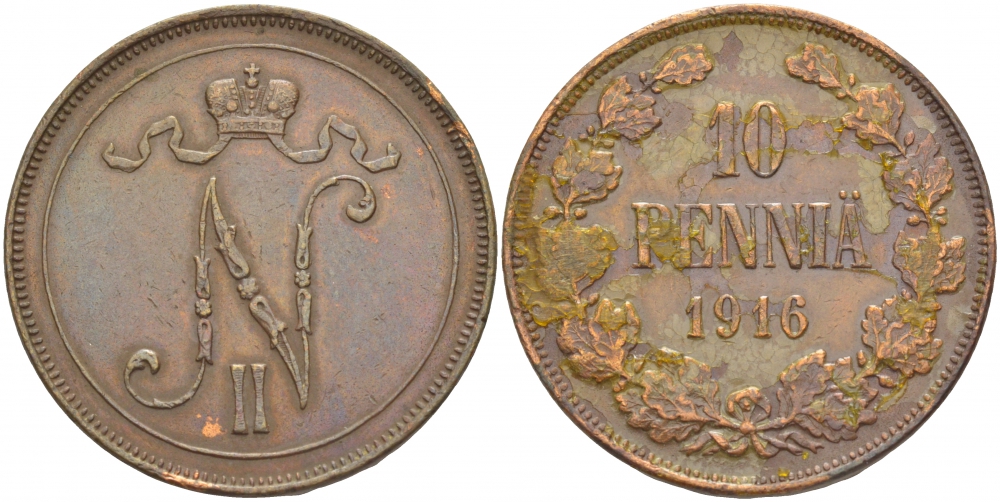 РОССИЯ ДЛЯ ФИНЛЯНДИИ 10 ПЕННИ 1916 Биткин 439 медь 51-1534