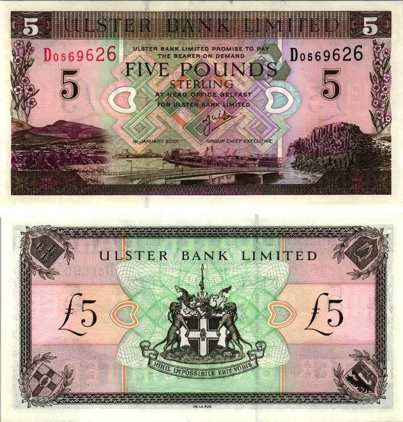 Северная Ирландия 5 фунтов 2001 1 января 2001 Pick 335с бумага UNC (пресс) 000-00-00