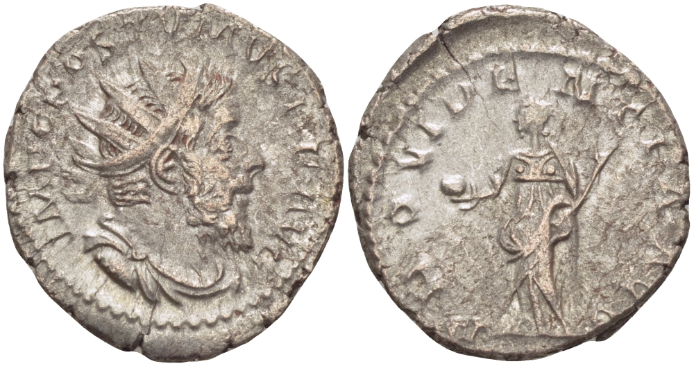 Римская Империя (императоры в Галлии) антониниан 260 - 269 Постум. IMP C POSTVMVS P F AVG / PROVIDENTIA AVG, Провиденция, держащая скипетр и сферу, Колония Агриппины, Good Very fine RIC 323 биллон 1073-13-31