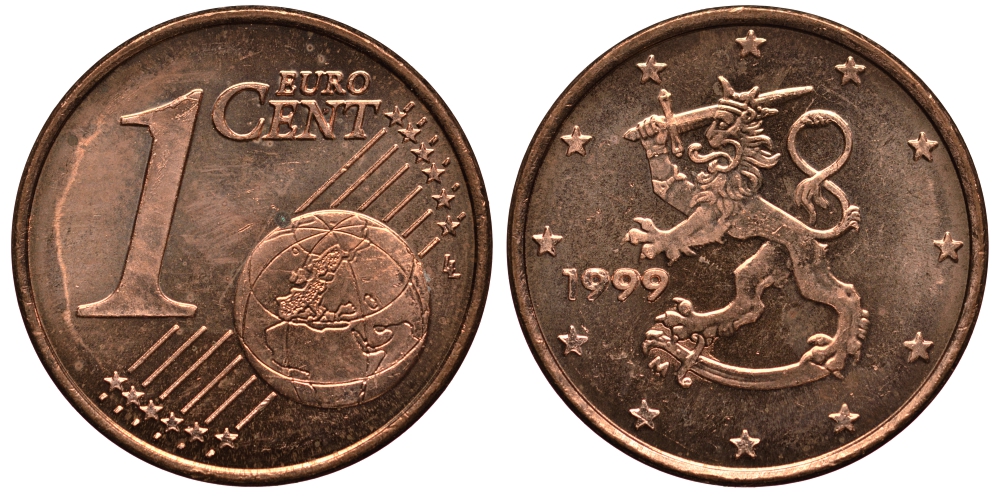 Финляндия 1 евроцент 1999 KM 98 сталь плакированная медью XF-UNC 4181-145