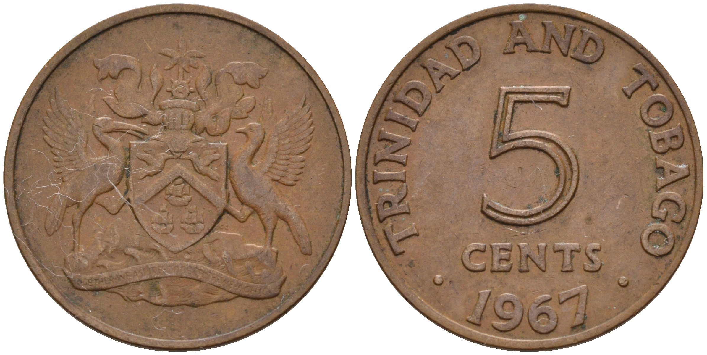 Тринидад и Тобаго 5 центов 1967 герб KM 2 бронза    4187-516