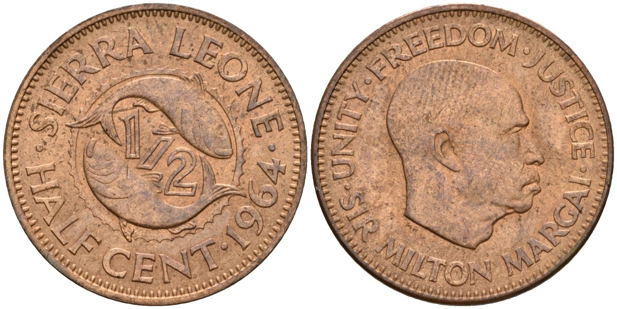 Сьерра-Леоне 1/2 цента 1964 KM 16 бронза UNC 4604-756
