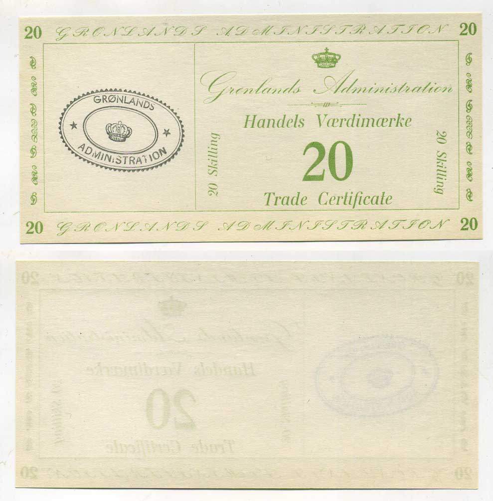 Гренландия 20 скиллингов 1942 торговый сертификат Pick M10 бумага UNC (пресс) 451-258-3