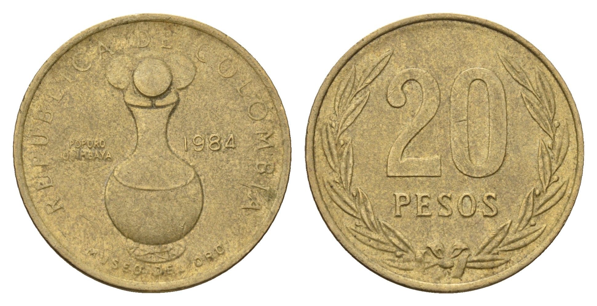 Колумбия 20 песо 1984 KM 271 алюминиевая бронза 4698-154