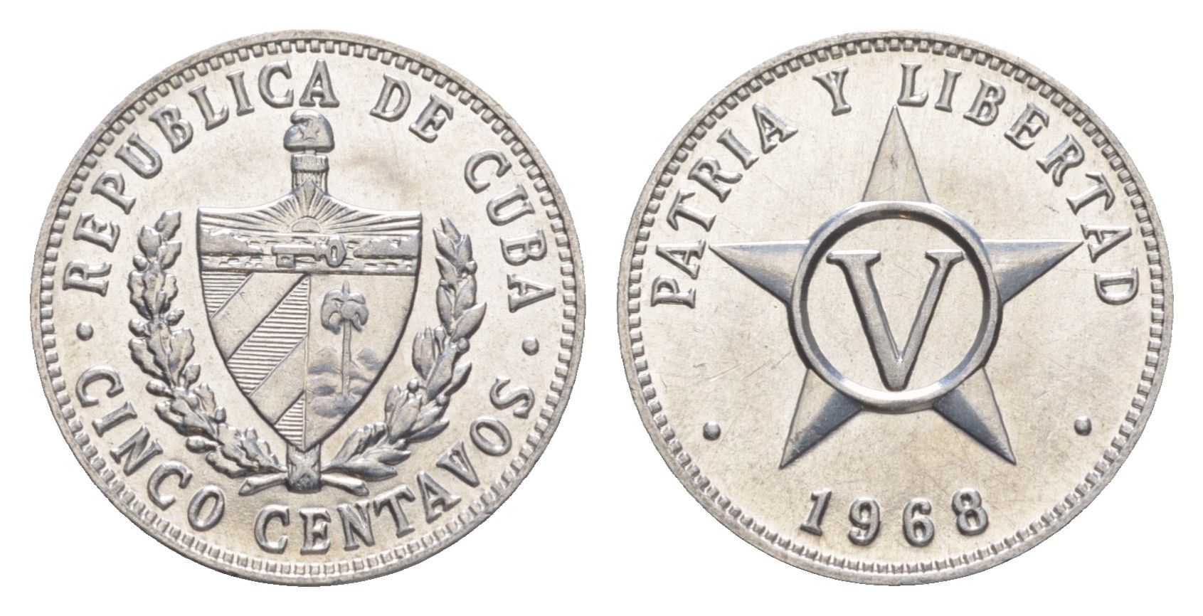 Куба 5 сентаво 1968 Монетный двор Ленинграда KM 34 алюминий UNC 4637-1047