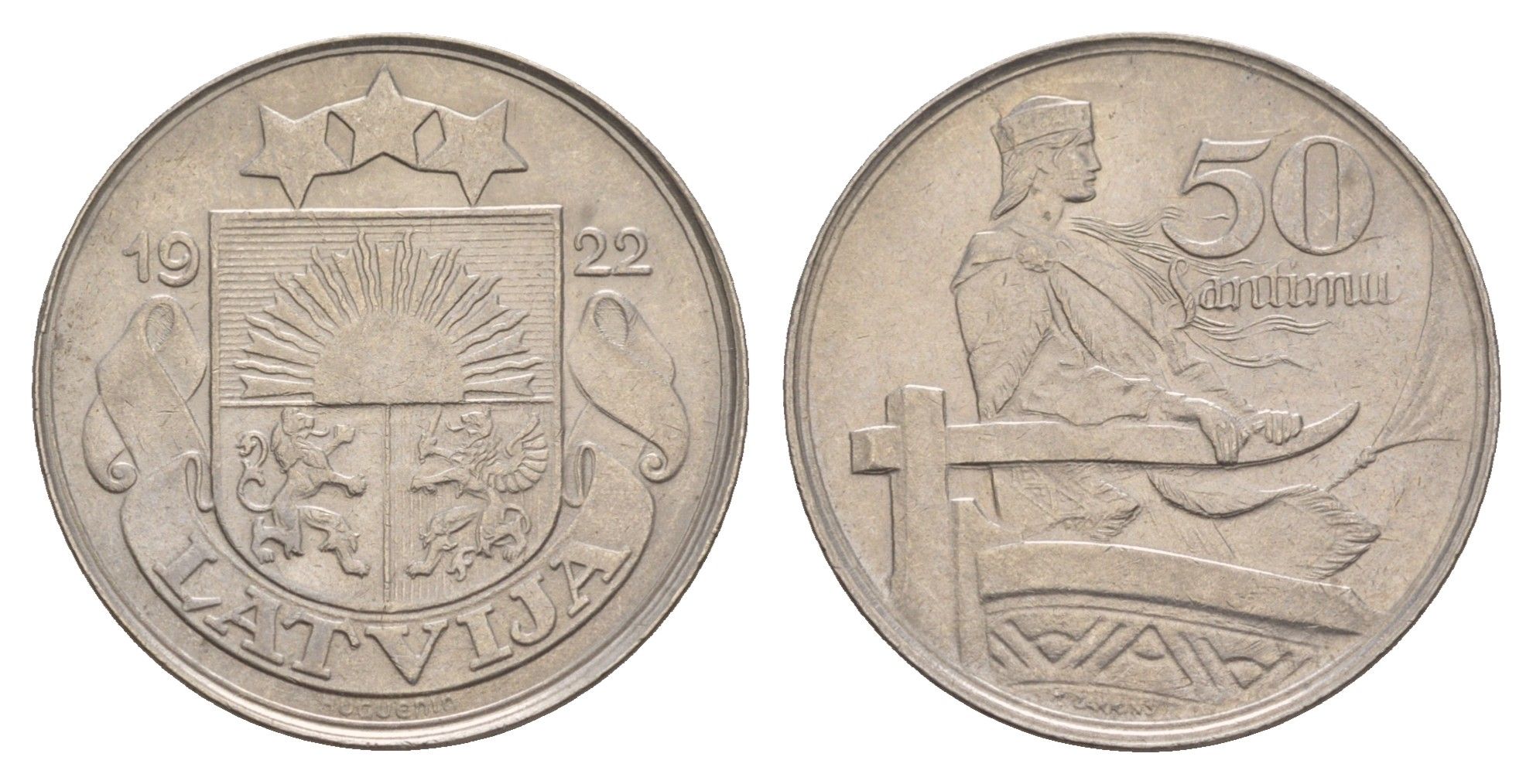 Латвия 50 сантимов 1922 год-тип KM 6 никель aUNC 4657-735