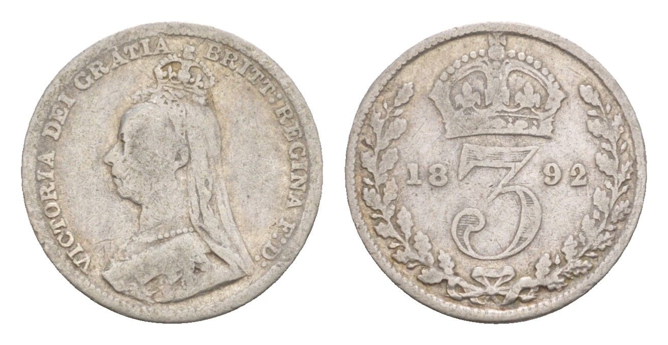 Великобритания 3 пенса 1892 Виктория (1837-1901) KM 758, Spink 3931 серебро 4658-957