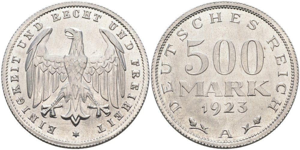 Германия 500 марок 1923 А KM 36, J.305 алюминий UNC 4574-831