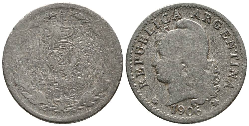 Аргентина 5 сентаво 1906 голова свободы влево KM 34 медно-никель 4528-223