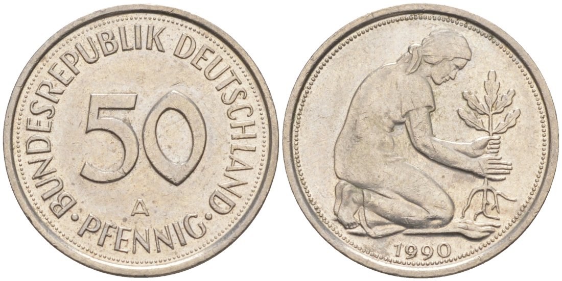 ФРГ 50 пфеннигов 1990 A J 384a, KM 109.2 медно-никель 63-342