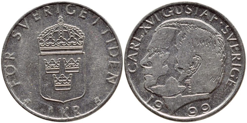 Швеция 1 крона 1999 Карл XVI Густав (1973- ) KM 852a медно-никель 4610-633