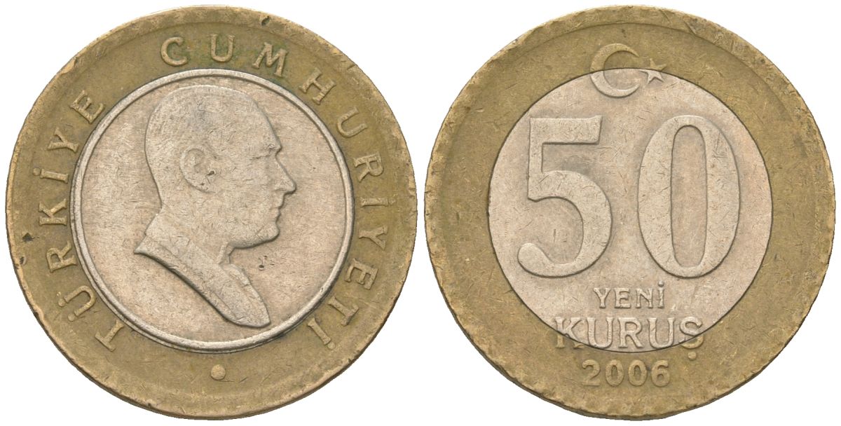 Турция 50 новых курушей 2006 KM 1168 биметалл 4610-1124