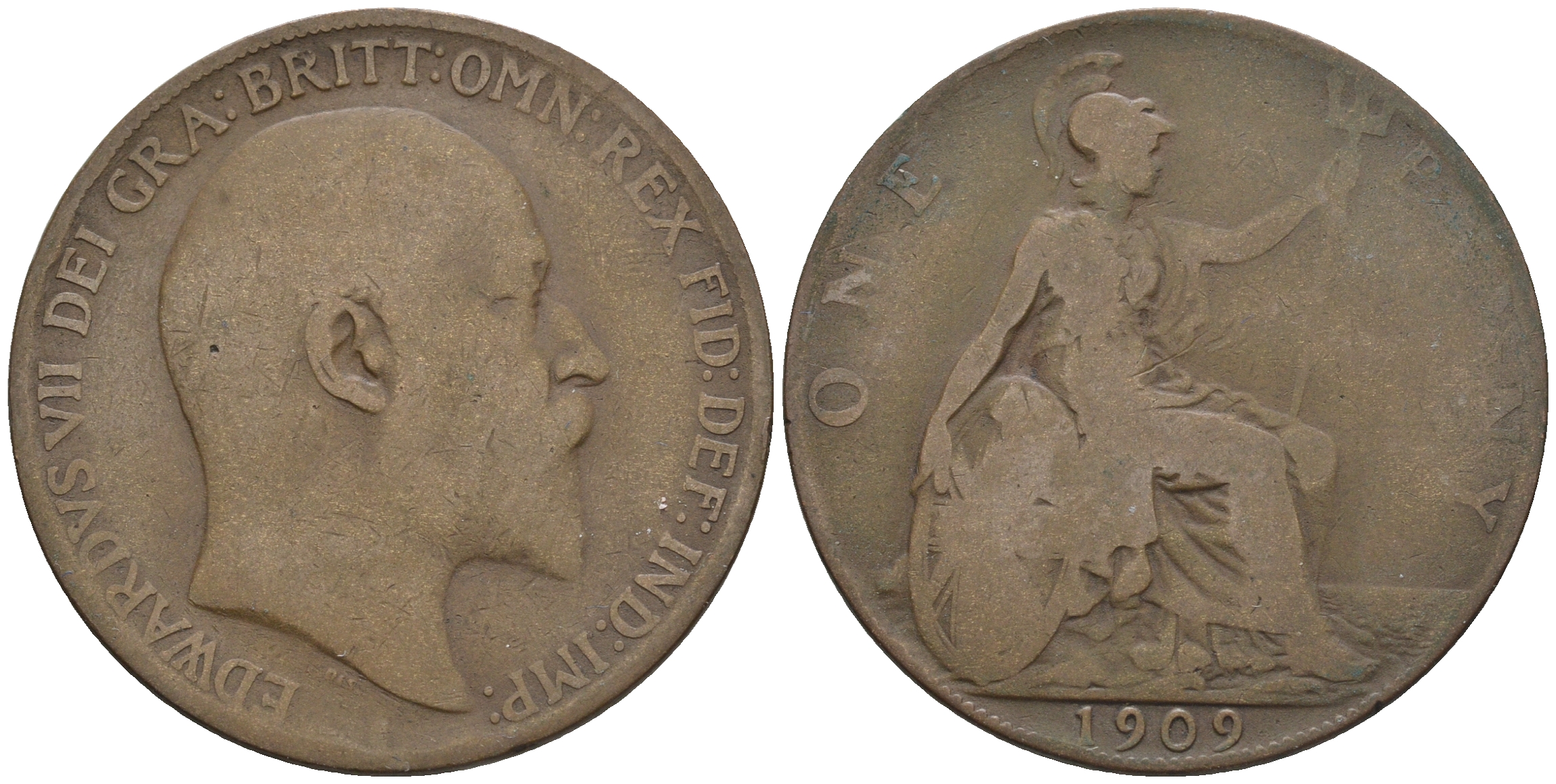 Великобритания 1 пенни 1909 Эдуард VII (1901-1910) KM 794.2, Spink 3990 бронза 4607-1021