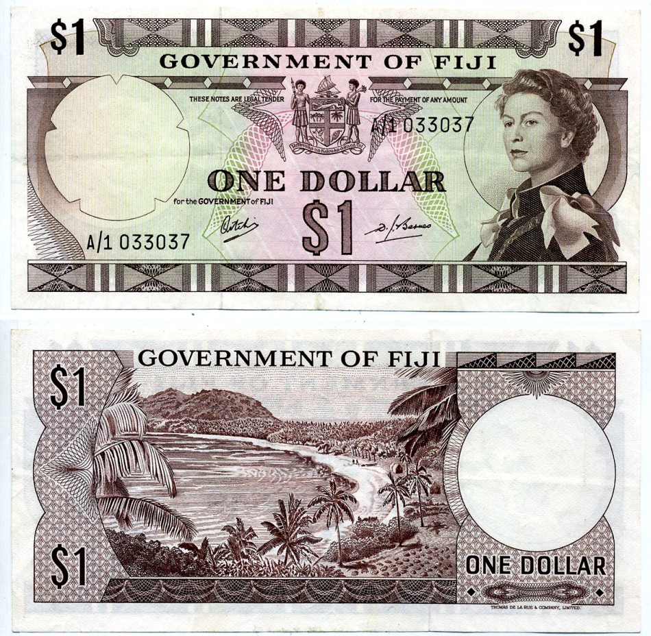 ФИДЖИ 1 ДОЛЛАР 1969 ЕЛИЗАВЕТА II Pick 59a бумага 8615-32-3-1