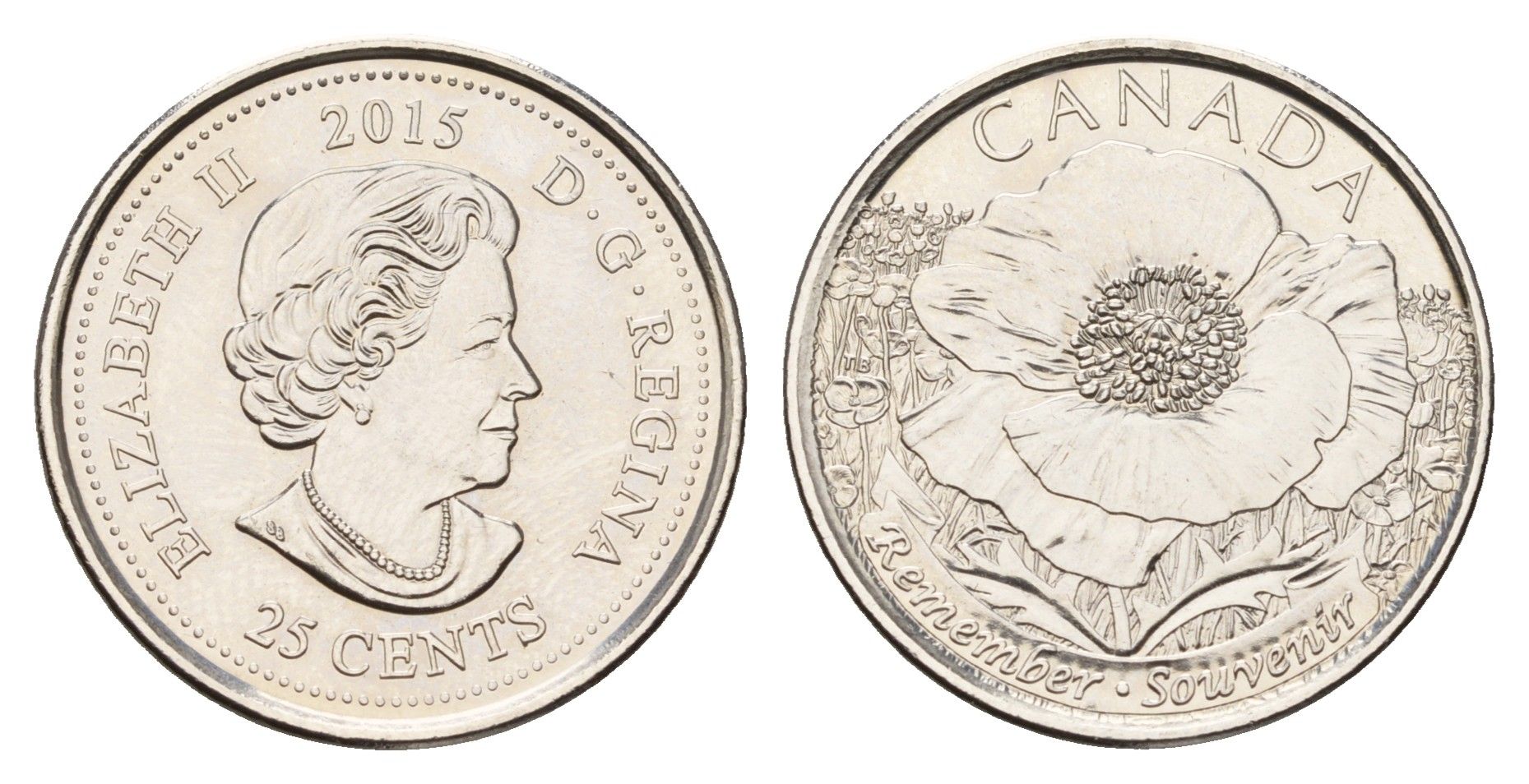Канада 25 центов 2015 100 лет стихотворению "На полях Фландрии" KM 1852.1 сталь плакированная никелем UNC 4678-1216