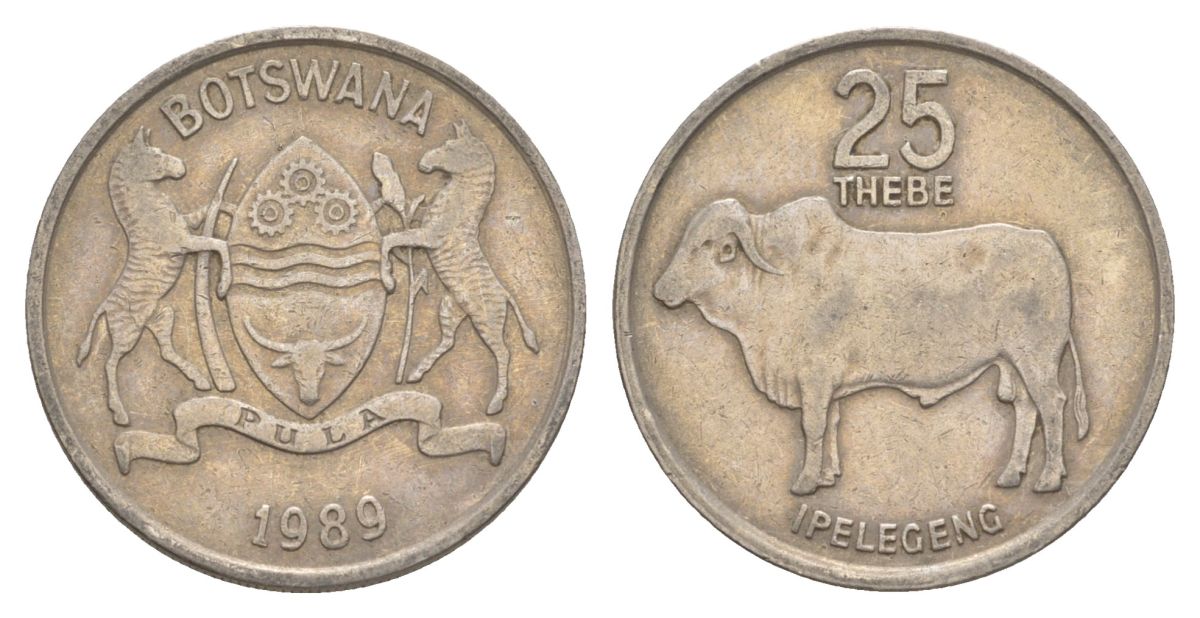 Ботсвана 25 тхебе 1989 Зебу, Всемирный день продовольствия KM 6a сталь плакированная никелем 51-2217