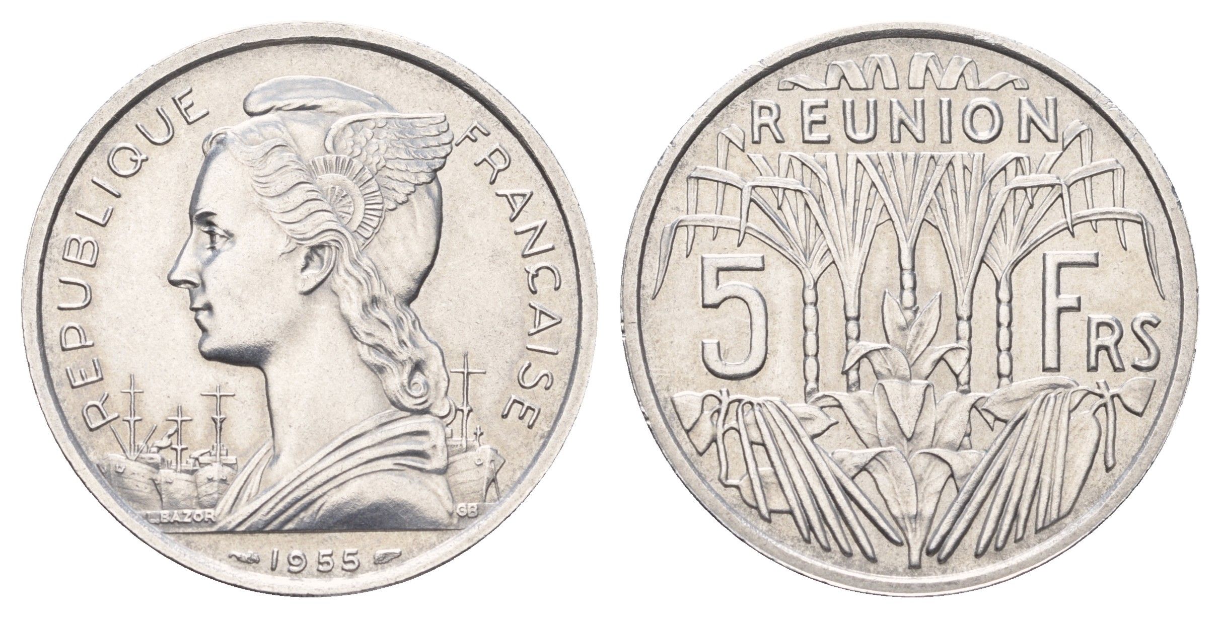 Реюньон 5 франков 1955 KM 9 алюминий UNC 4127-1834