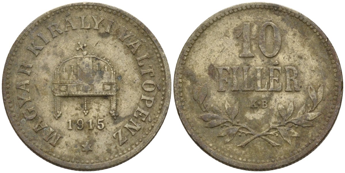 Венгрия 10 филлеров 1915 KB, Франц Иосиф I (1848-1916) KM 494 медь никель цинк 4151-1117